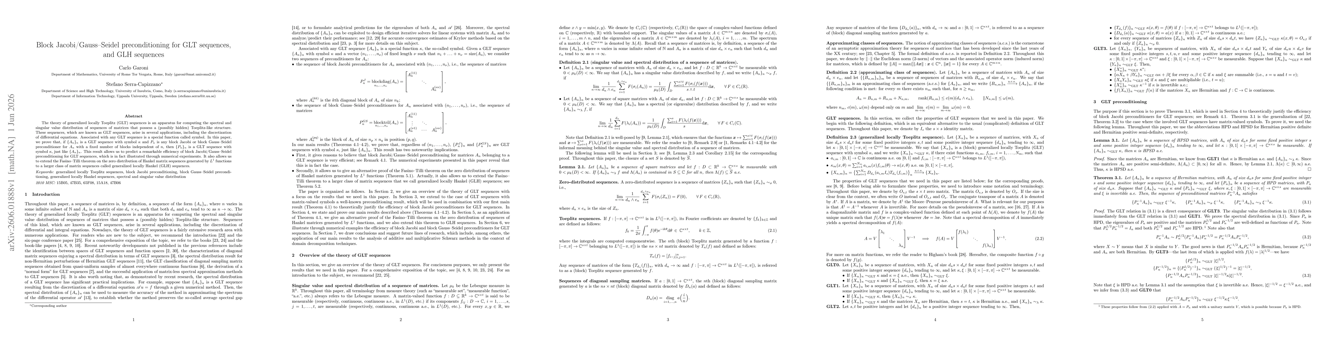 Thumbnail for Block Jacobi/Gauss-Seidel preconditioning for GLT sequences, and GLH sequences
