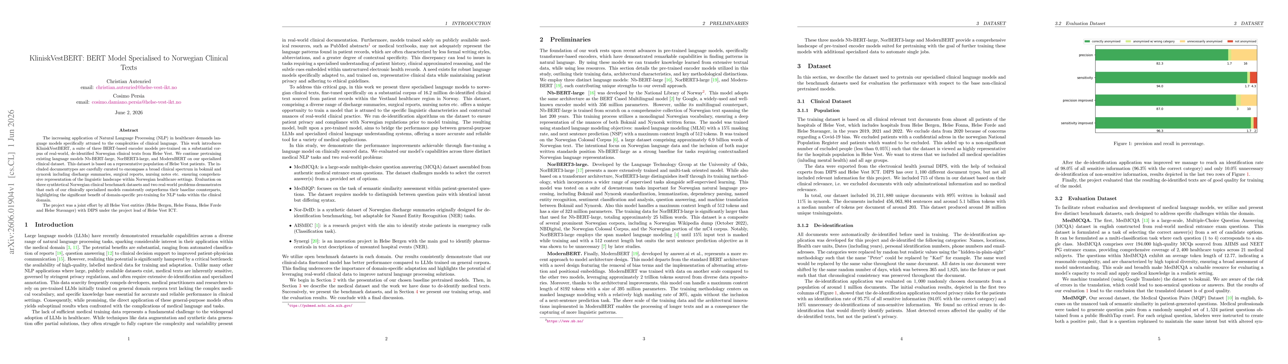 Thumbnail for KliniskVestBERT: BERT Model Specialised to Norwegian Clinical Texts