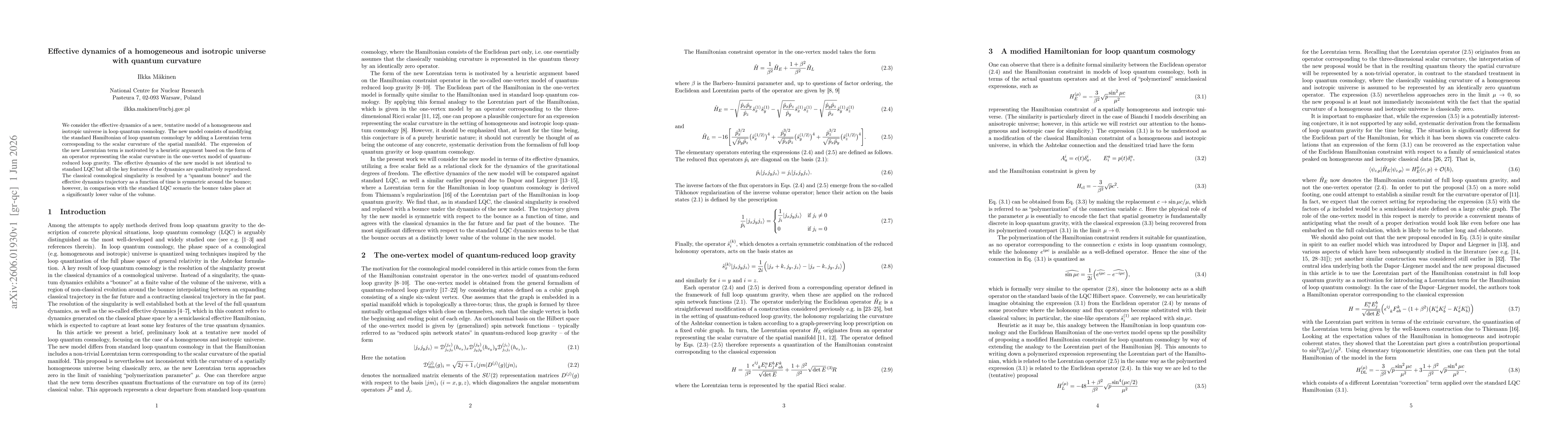 Thumbnail for Effective dynamics of a homogeneous and isotropic universe with quantum curvature