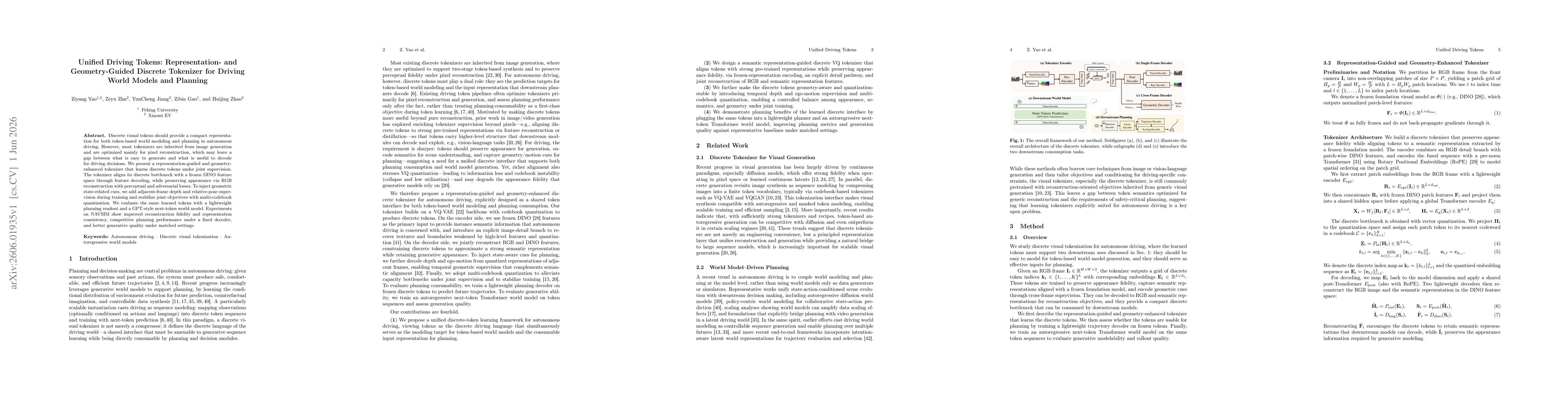Thumbnail for Unified Driving Tokens: Representation- and Geometry-Guided Discrete Tokenizer for Driving World Models and Planning