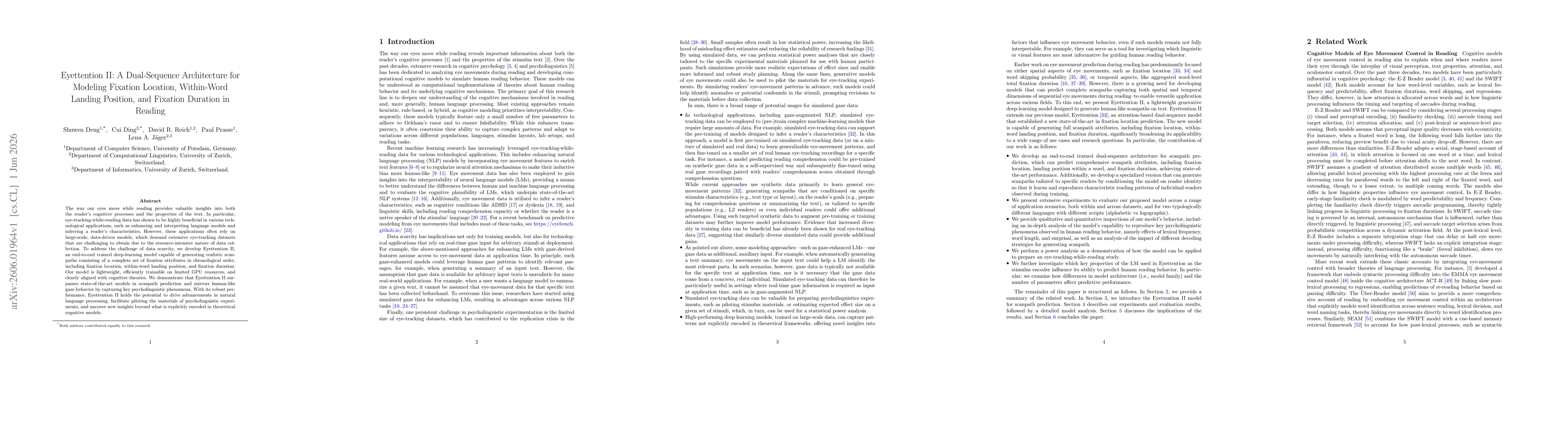 Thumbnail for Eyettention II: A Dual-Sequence Architecture for Modeling Fixation Location, Within-Word Landing Position, and Fixation Duration in Reading