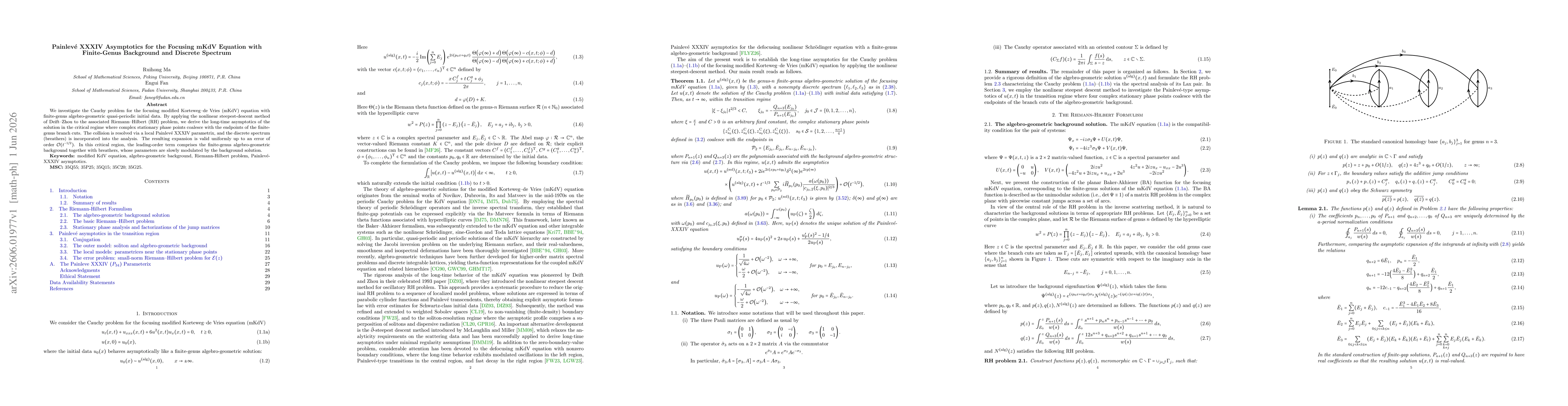 Thumbnail for Painlevé XXXIV Asymptotics for the Focusing mKdV Equation with Finite-Genus Background and Discrete Spectrum