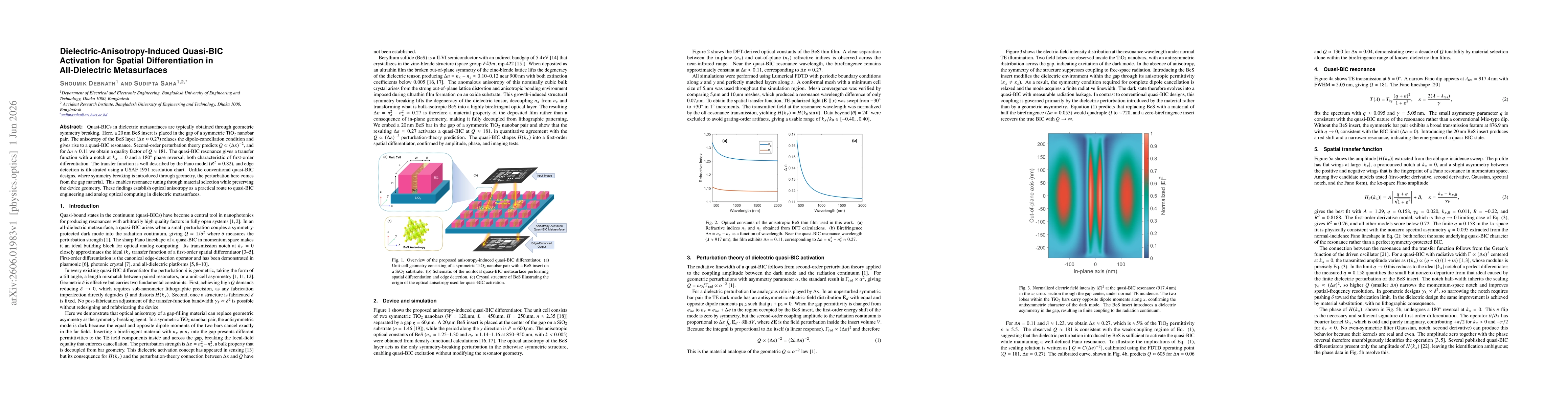 Thumbnail for Dielectric-Anisotropy-Induced Quasi-BIC Activation for Spatial Differentiation in All-Dielectric Metasurfaces