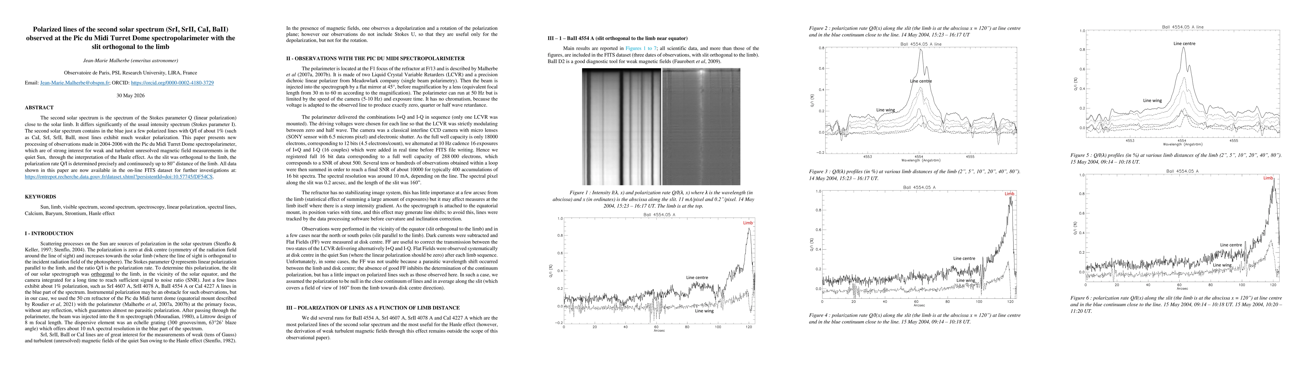 Thumbnail for Polarized lines of the second solar spectrum (SrI, SrII, CaI, BaII) observed at the Pic du Midi Turret Dome spectropolarimeter with the slit orthogonal to the limb