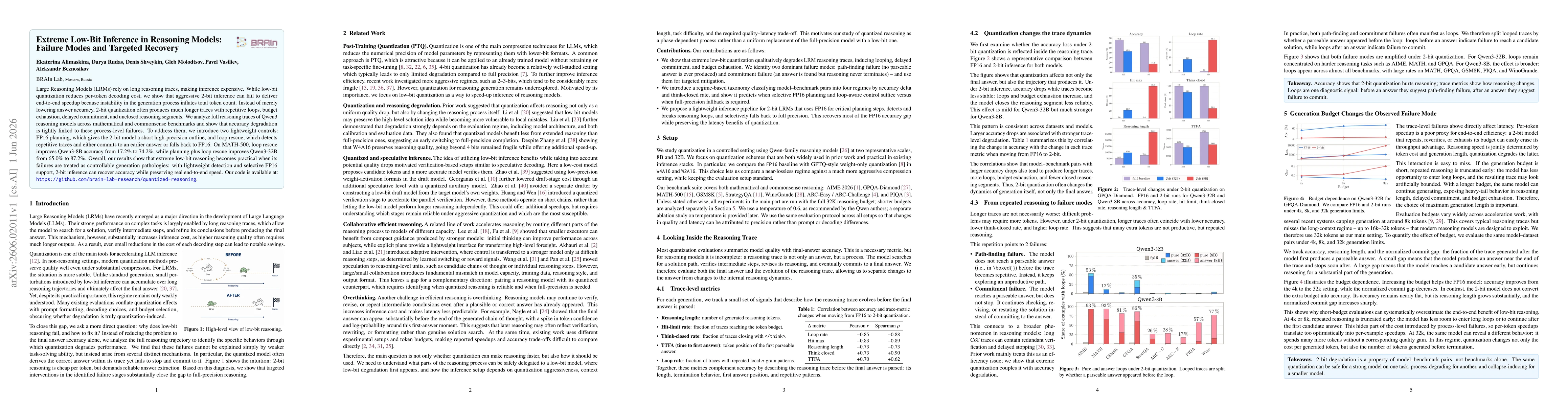Thumbnail for Extreme Low-Bit Inference in Reasoning Models: Failure Modes and Targeted Recovery