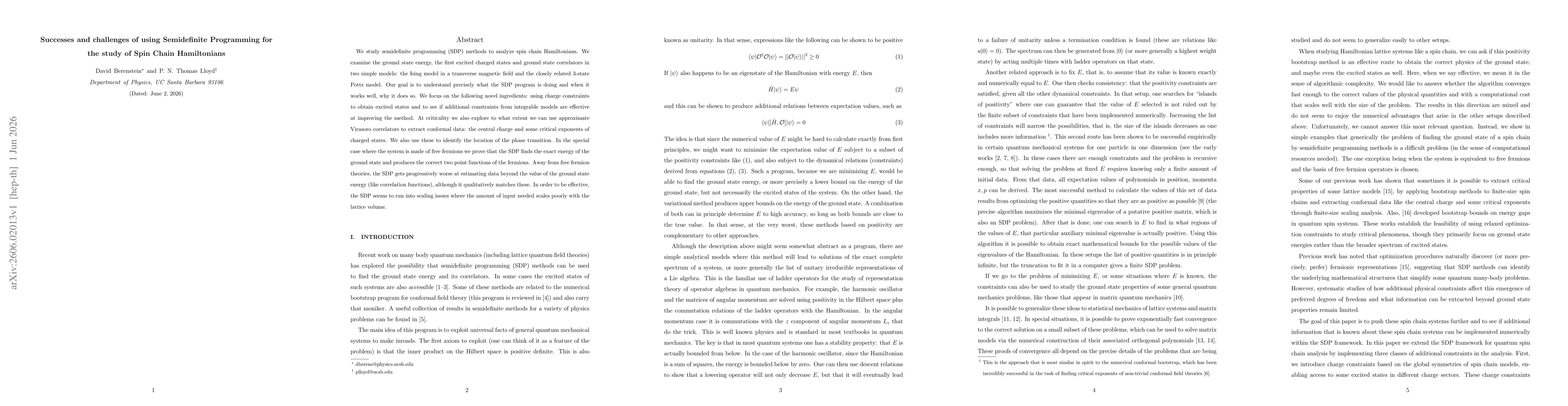 Thumbnail for Successes and challenges of using Semidefinite Programming for the study of Spin Chain Hamiltonians