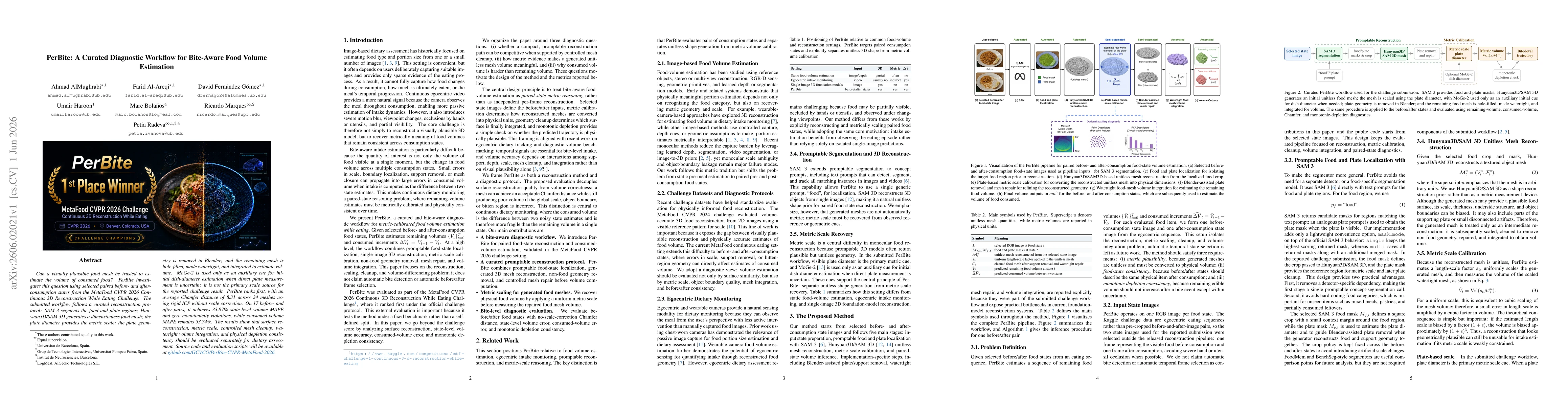 Thumbnail for PerBite: A Curated Diagnostic Workflow for Bite-Aware Food Volume Estimation