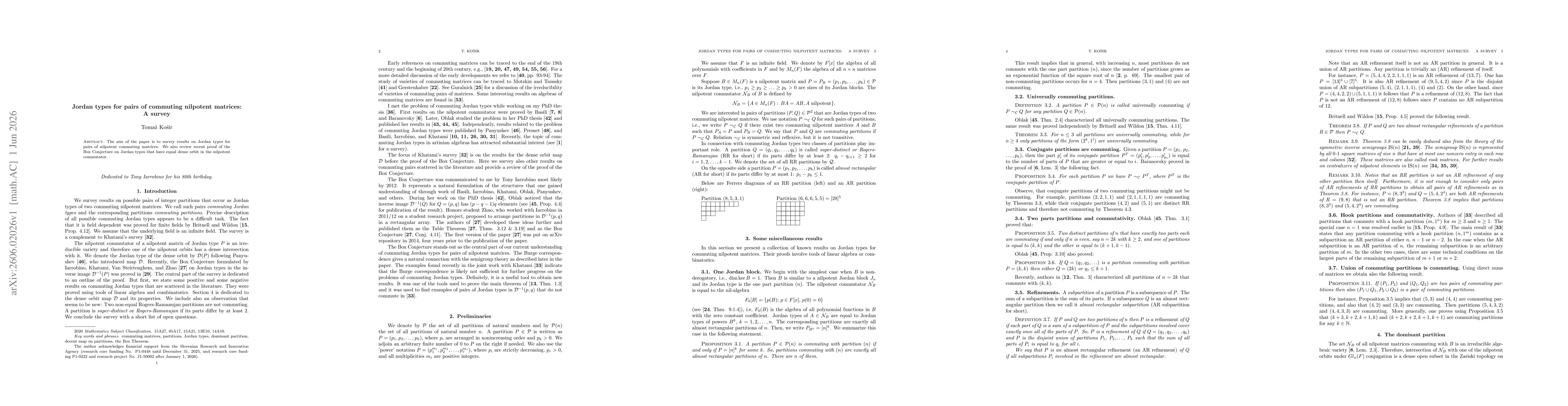 Thumbnail for Jordan types for pairs of commuting nilpotent matrices: A survey