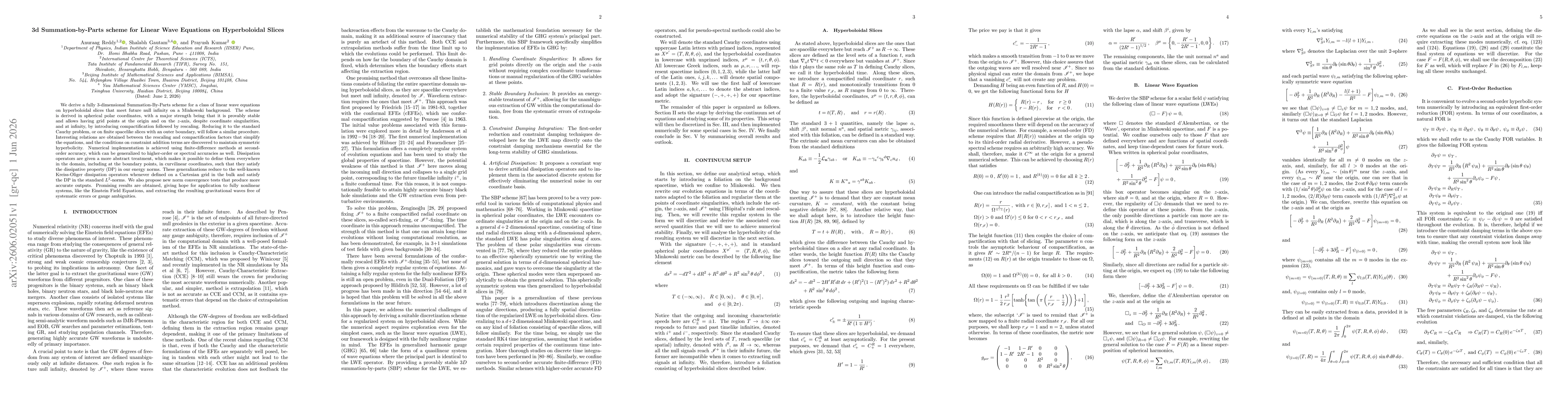Thumbnail for 3d Summation-by-Parts scheme for Linear Wave Equations on Hyperboloidal Slices