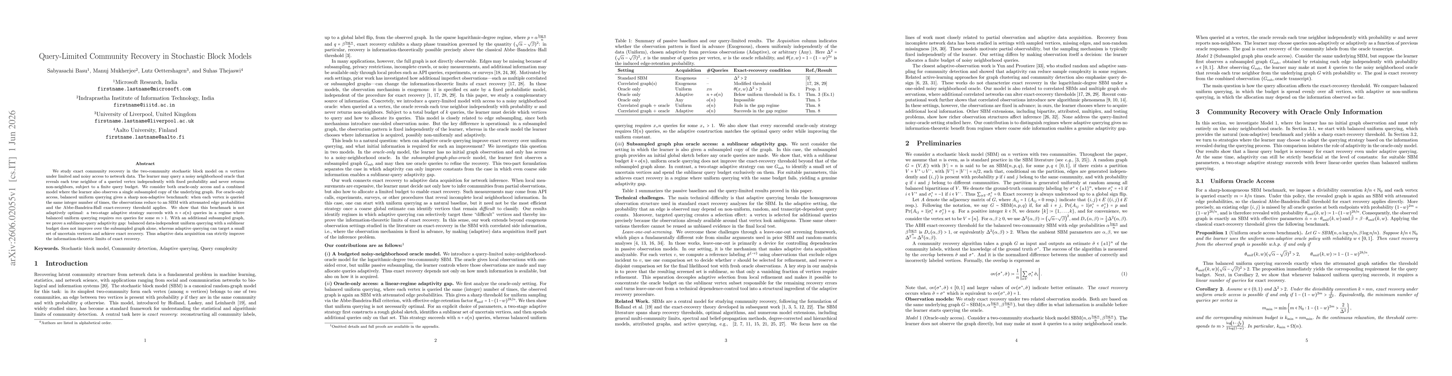 Thumbnail for Query-Limited Community Recovery in Stochastic Block Models