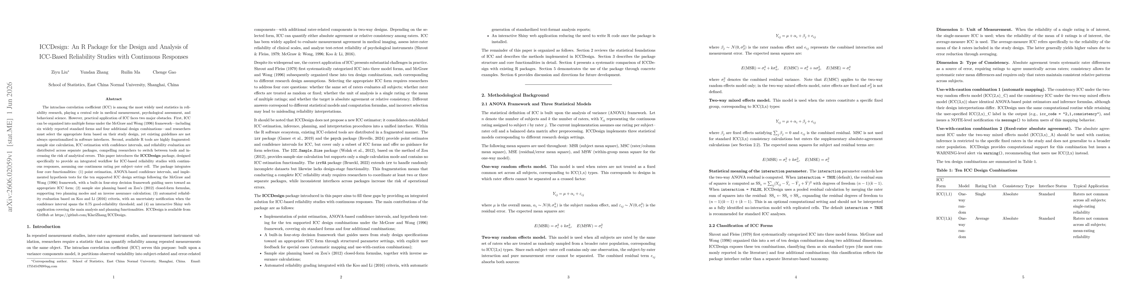 Thumbnail for ICCDesign: An R Package for the Design and Analysis of ICC-Based Reliability Studies with Continuous Responses