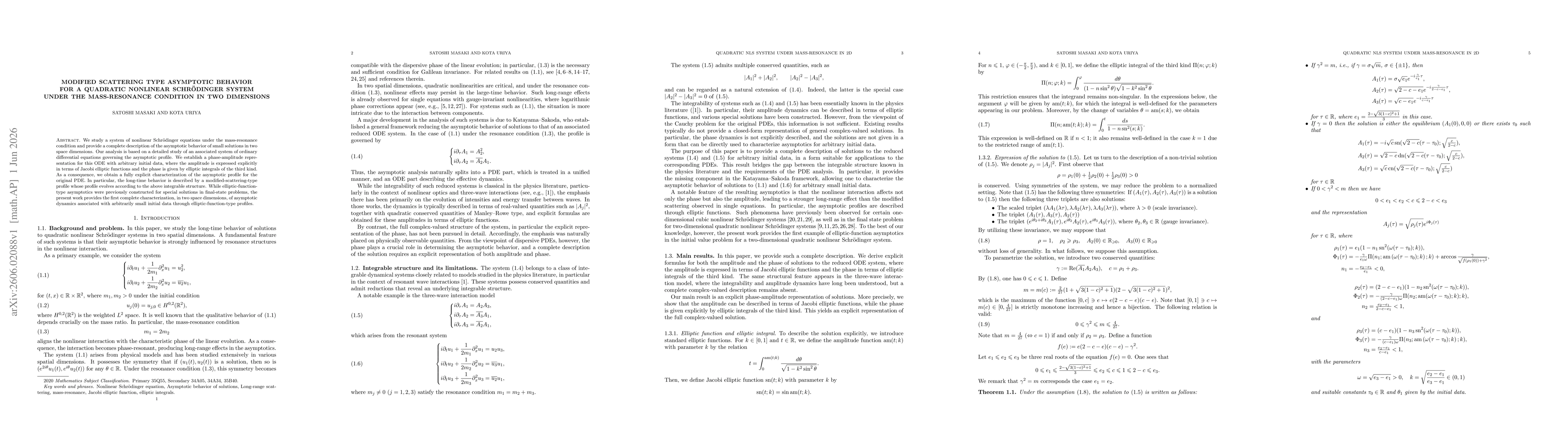 Thumbnail for Modified scattering type asymptotic behavior for a quadratic nonlinear Schrödinger system under the mass-resonance condition in two dimensions