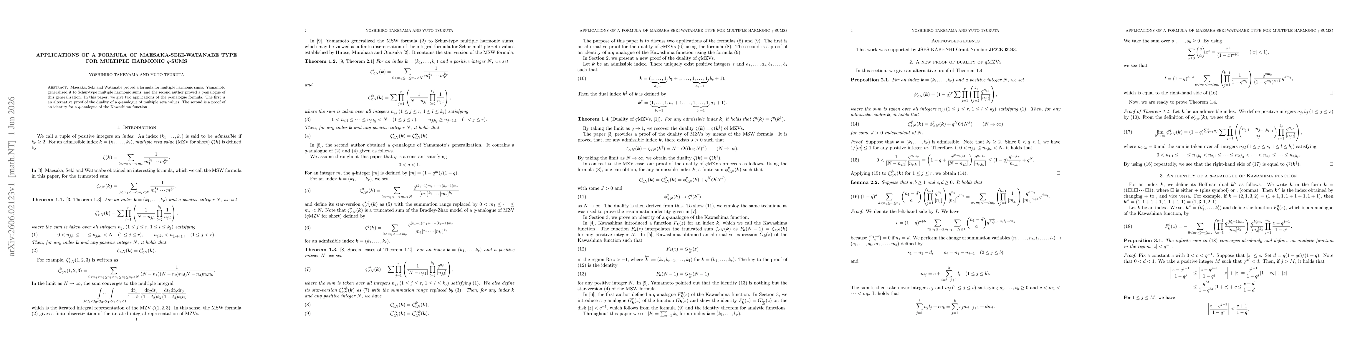Thumbnail for Applications of a formula of Maesaka-Seki-Watanabe type for multiple harmonic $q$-sums