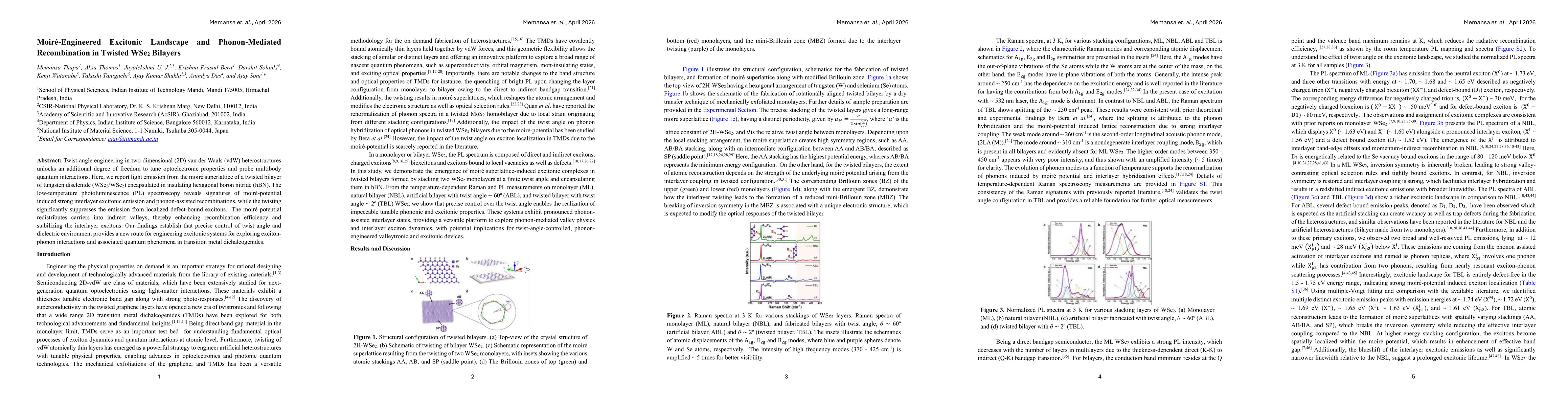 Thumbnail for Moire-Engineered Excitonic Landscape and Phonon-Mediated Recombination in Twisted WSe2 Bilayers