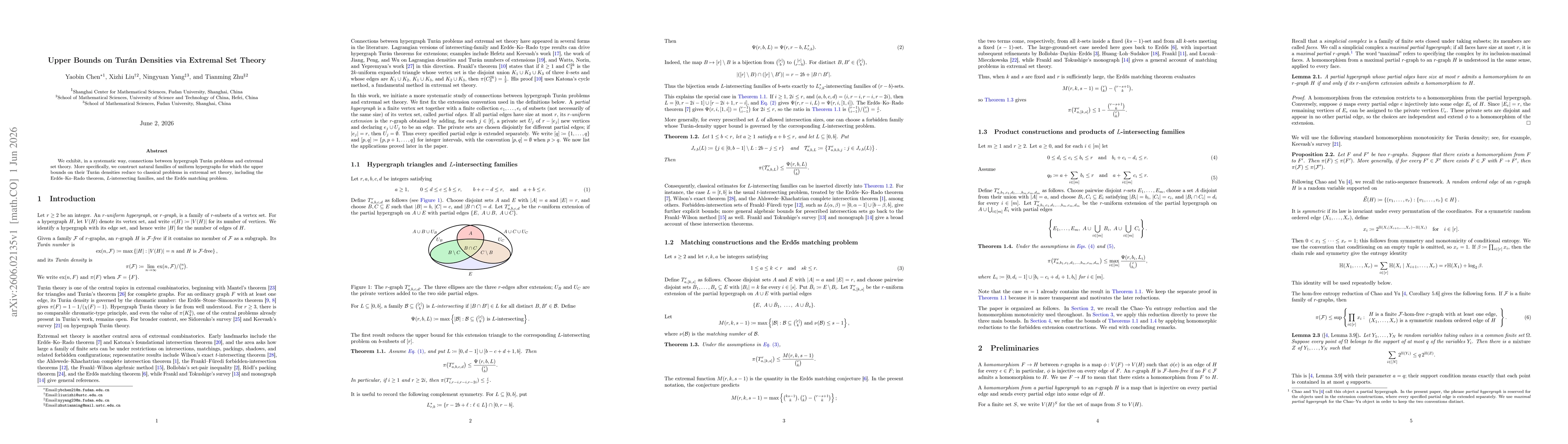 Thumbnail for Upper Bounds on Turán Densities via Extremal Set Theory