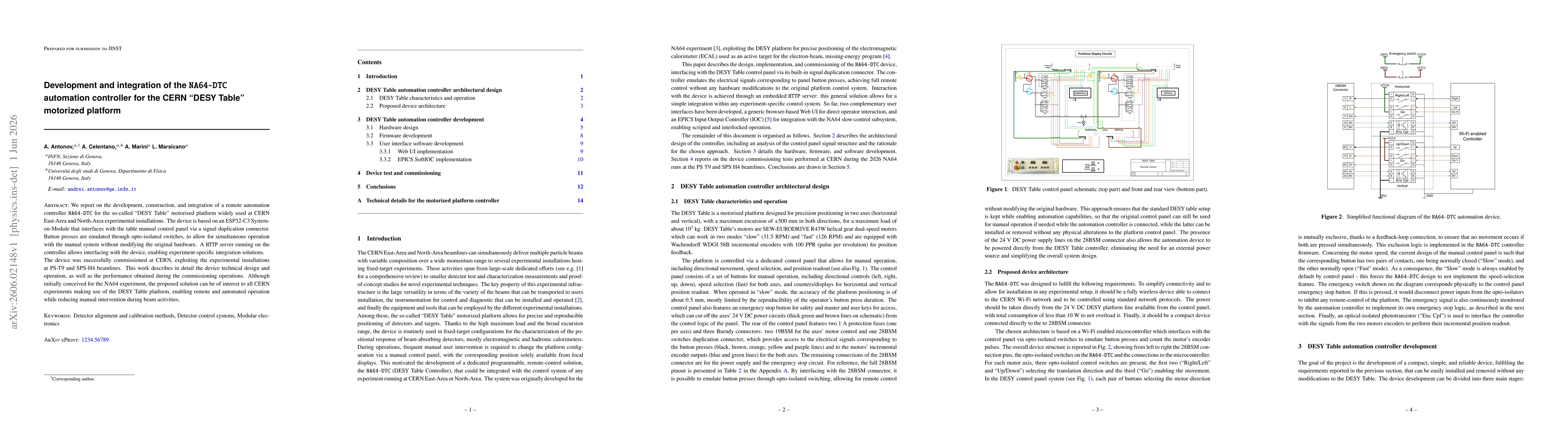Thumbnail for Development and integration of the NA64-DTC automation controller for the CERN "DESY Table'' motorized platform