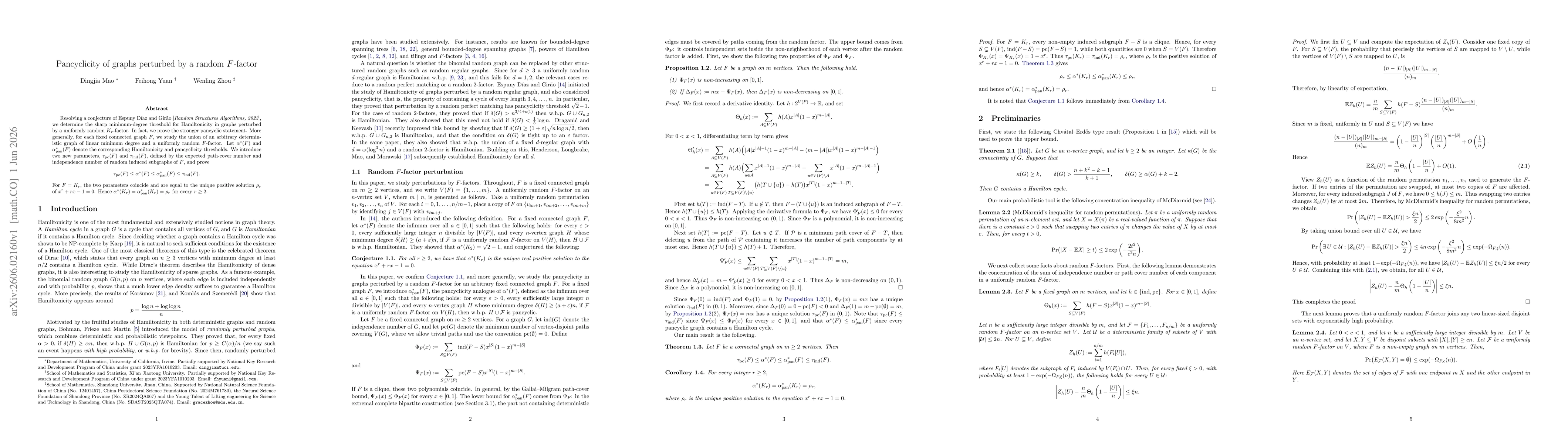 Thumbnail for Pancyclicity of graphs perturbed by a random $F$-factor