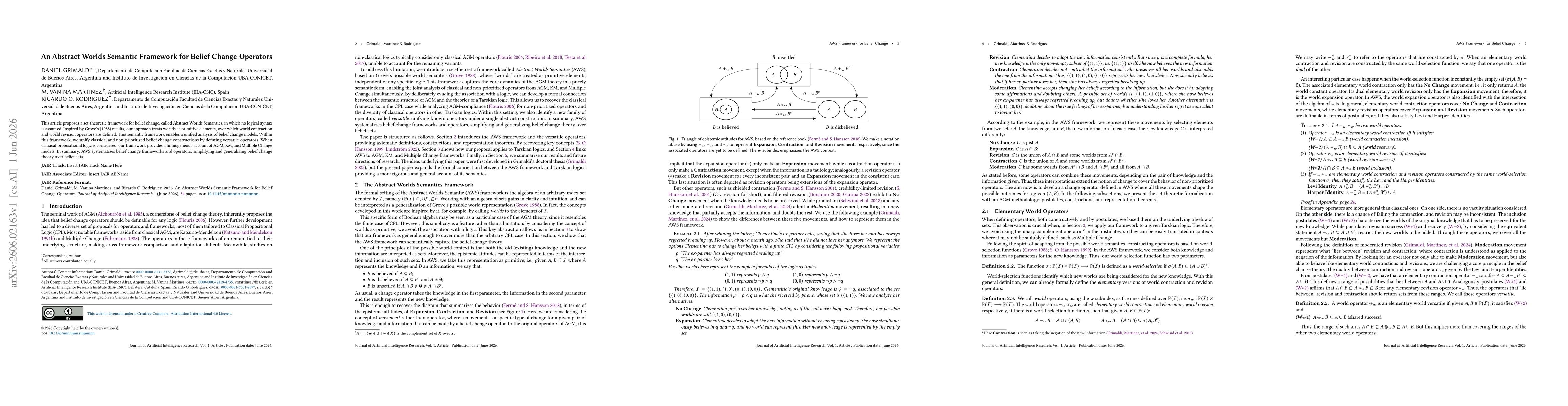 Thumbnail for An Abstract Worlds Semantic Framework for Belief Change Operators