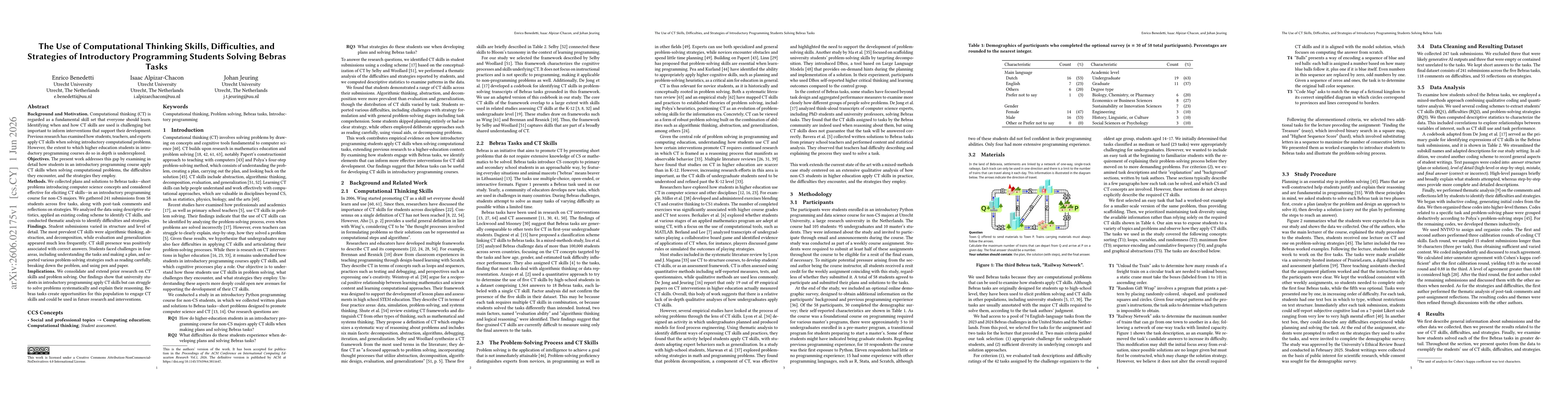 Thumbnail for The Use of Computational Thinking Skills, Difficulties, and Strategies of Introductory Programming Students Solving Bebras Tasks