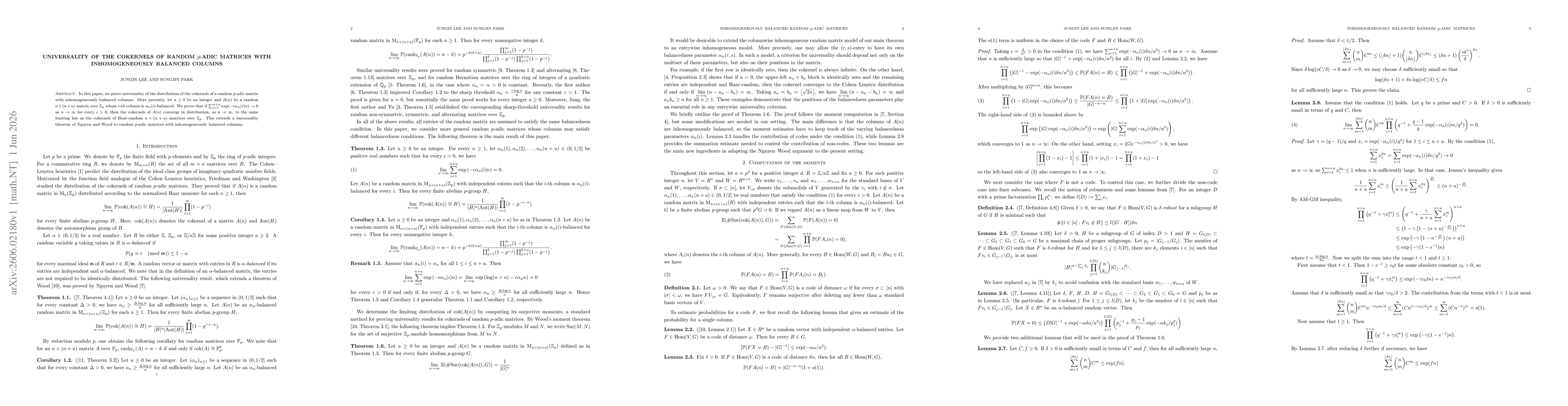 Thumbnail for Universality of the cokernels of random $p$-adic matrices with inhomogeneously balanced columns