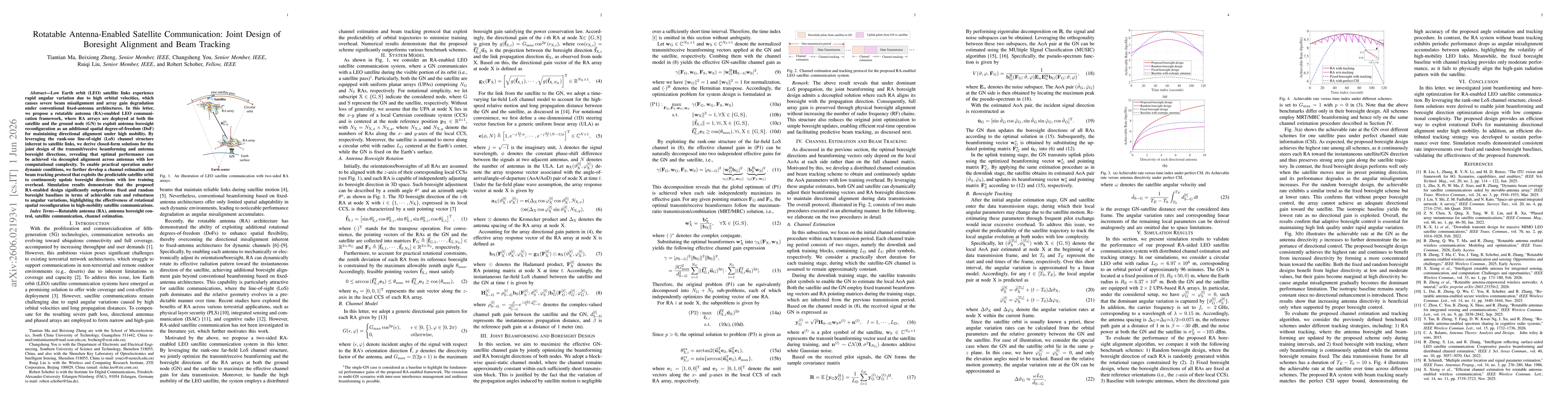 Thumbnail for Rotatable Antenna-Enabled Satellite Communication: Joint Design of Boresight Alignment and Beam Tracking