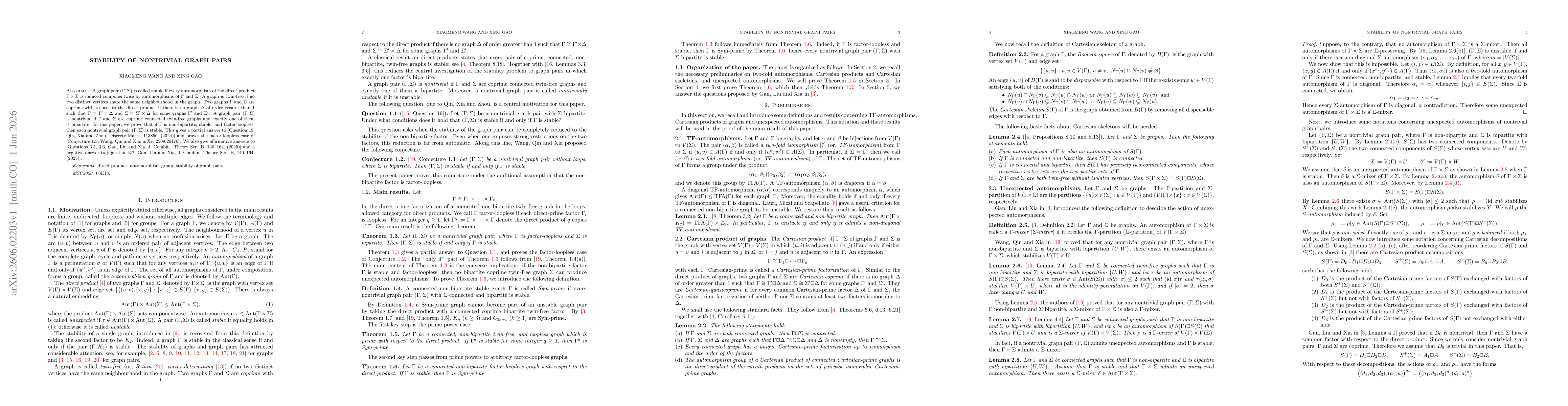 Thumbnail for Stability of nontrivial graph pairs