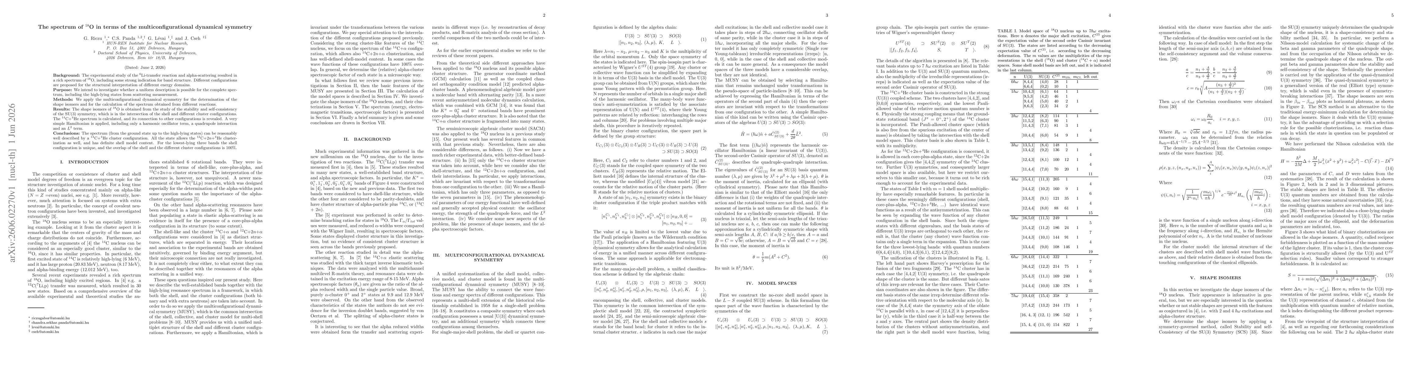 Thumbnail for The spectrum of $^{18}$O in terms of the multiconfigurational dynamical symmetry