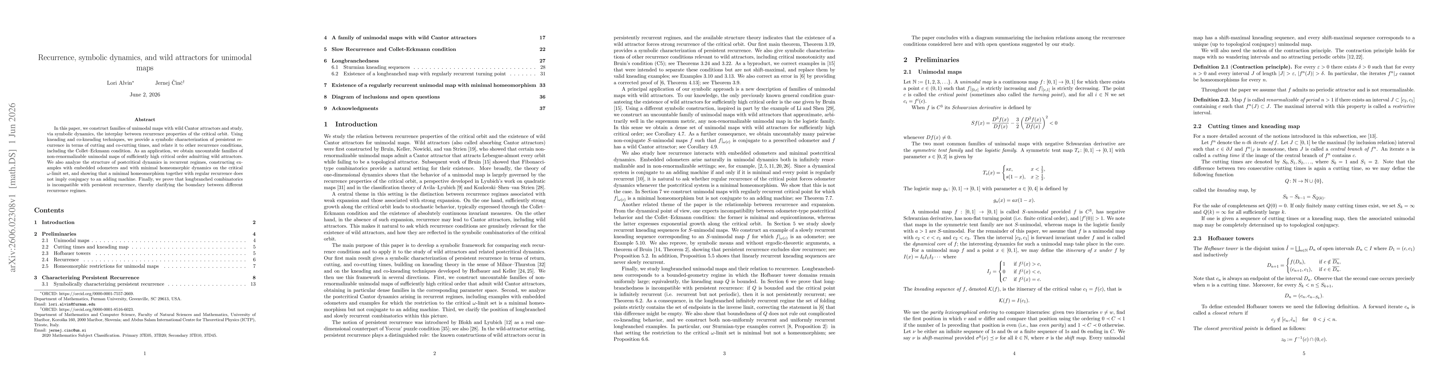 Thumbnail for Recurrence, symbolic dynamics, and wild attractors for unimodal maps