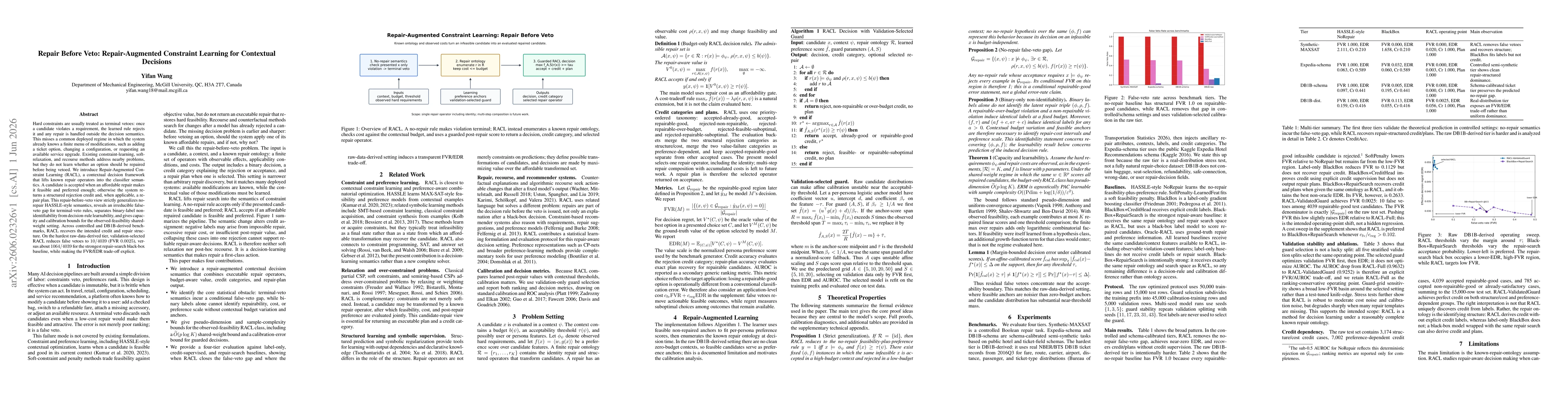 Thumbnail for Repair Before Veto: Repair-Augmented Constraint Learning for Contextual Decisions