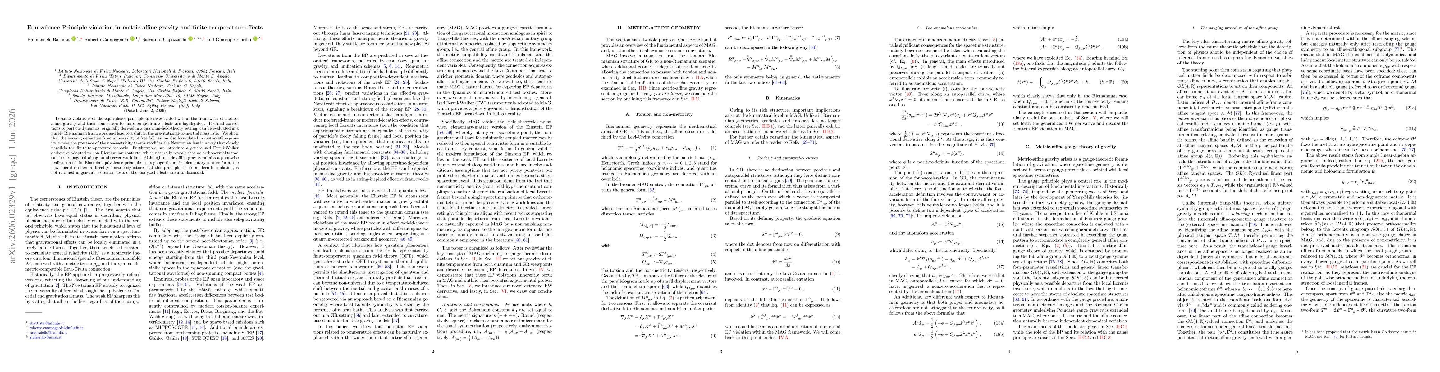 Thumbnail for Equivalence Principle violation in metric-affine gravity and finite-temperature effects