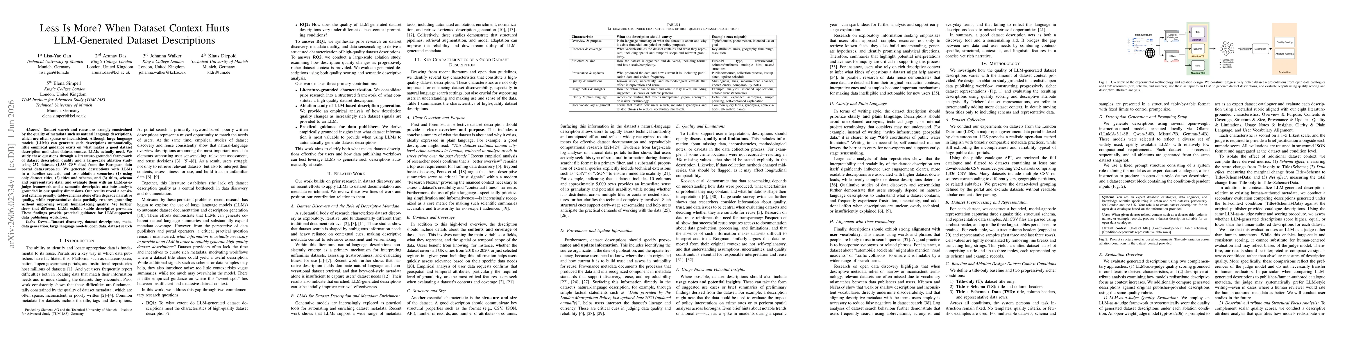 Thumbnail for Less Is More? When Dataset Context Hurts LLM-Generated Dataset Descriptions