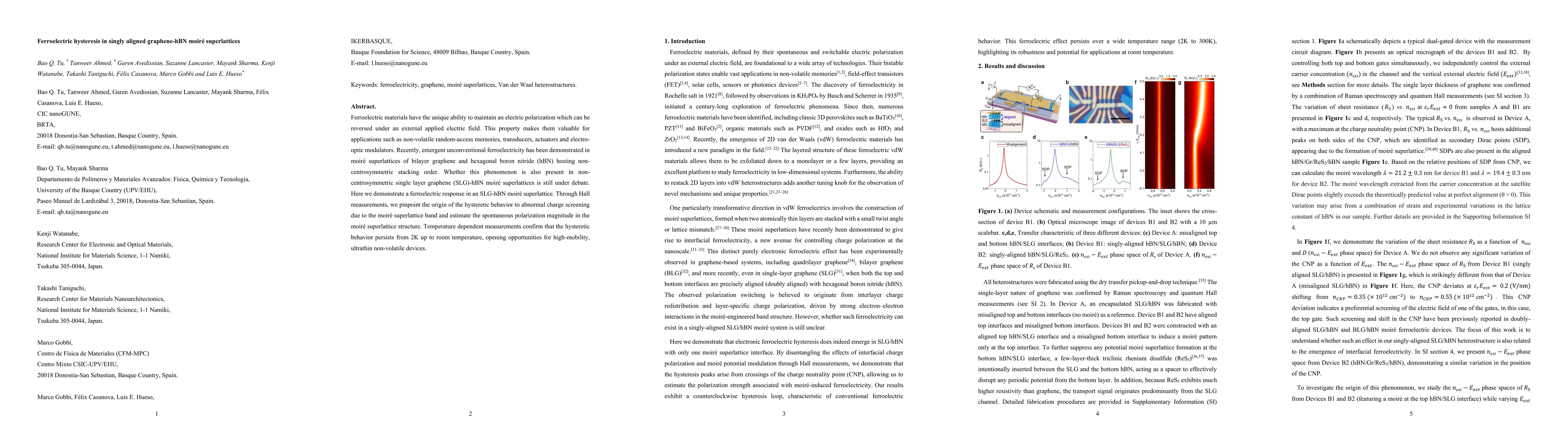 Thumbnail for Ferroelectric hysteresis in singly aligned graphene-hBN moiré superlattices
