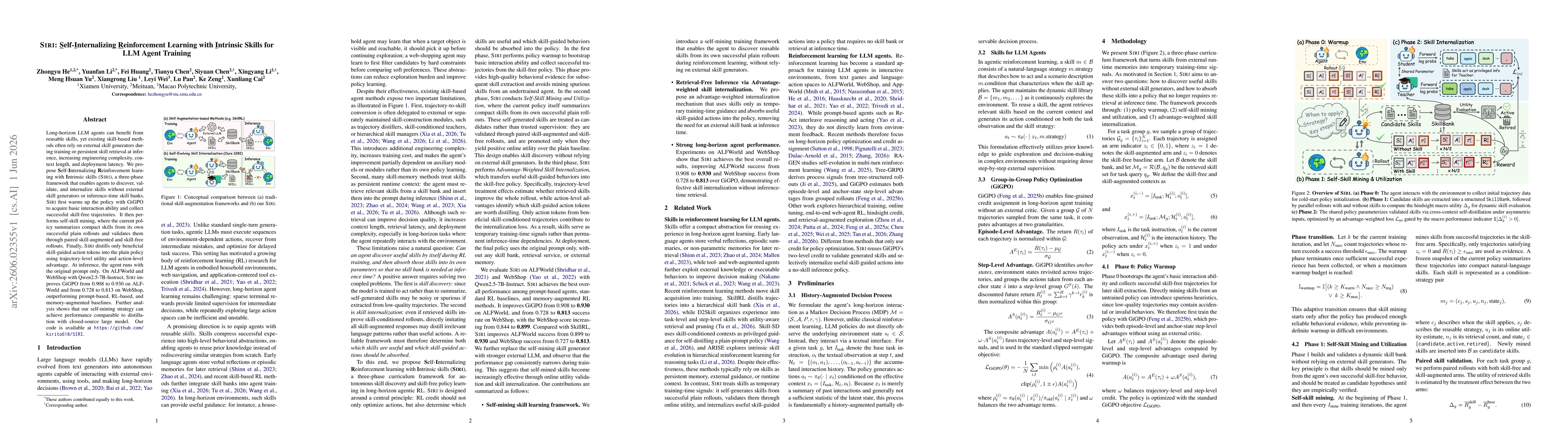 Thumbnail for SIRI: Self-Internalizing Reinforcement Learning with Intrinsic Skills for LLM Agent Training
