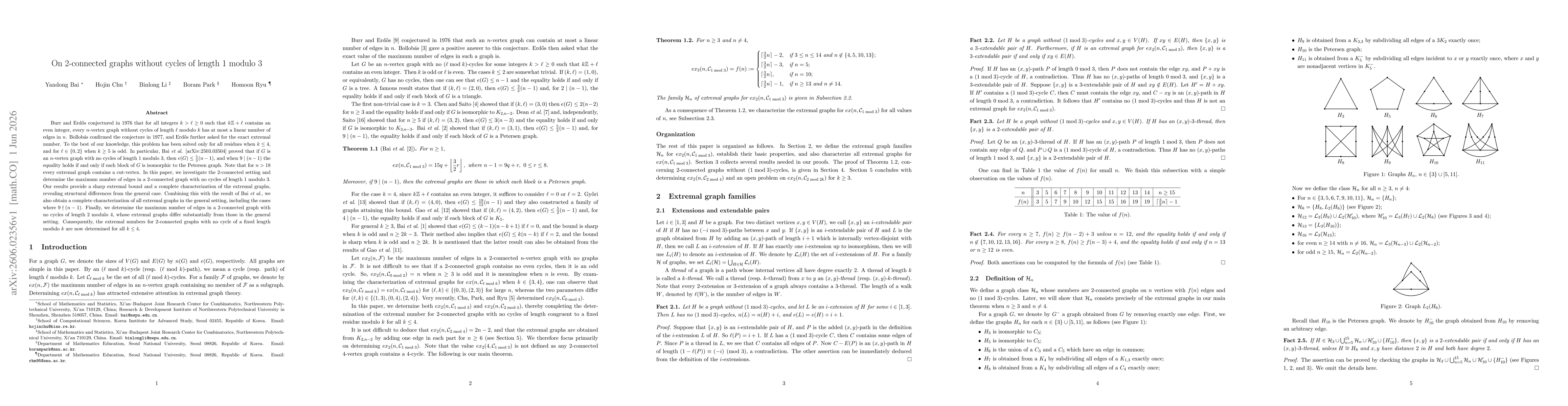 Thumbnail for On 2-connected graphs without cycles of length 1 modulo 3