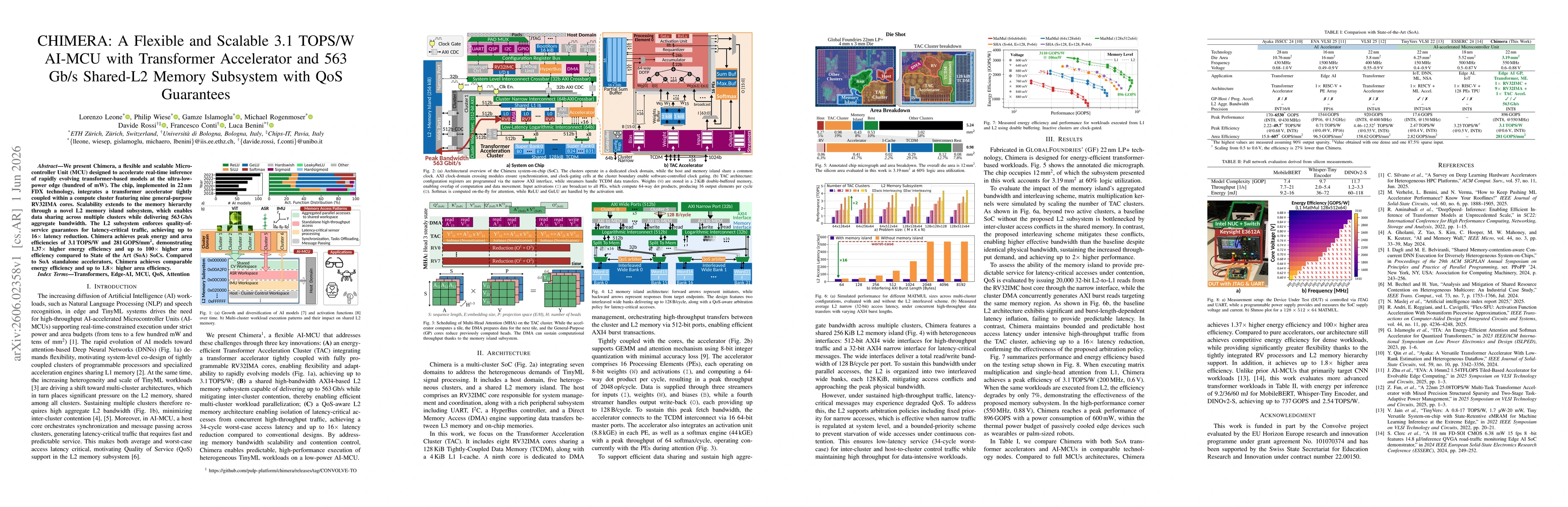 Thumbnail for CHIMERA: A Flexible and Scalable 3.1 TOPS/W AI-MCU with Transformer Accelerator and 563 Gb/s Shared-L2 Memory Subsystem with QoS Guarantees