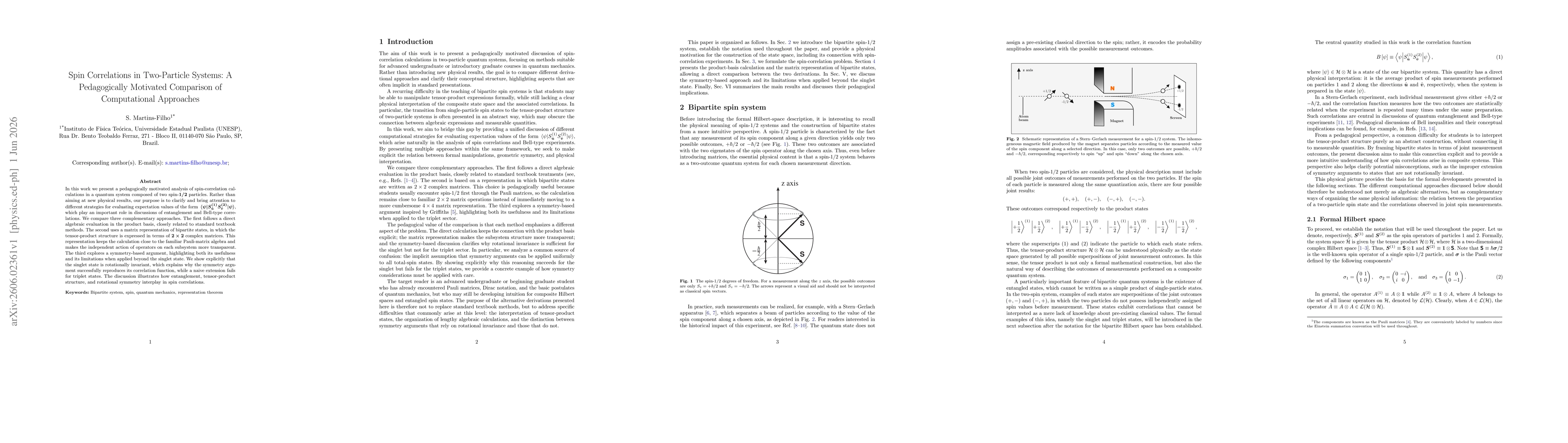 Thumbnail for Spin Correlations in Two-Particle Systems: A Pedagogically Motivated Comparison of Computational Approaches