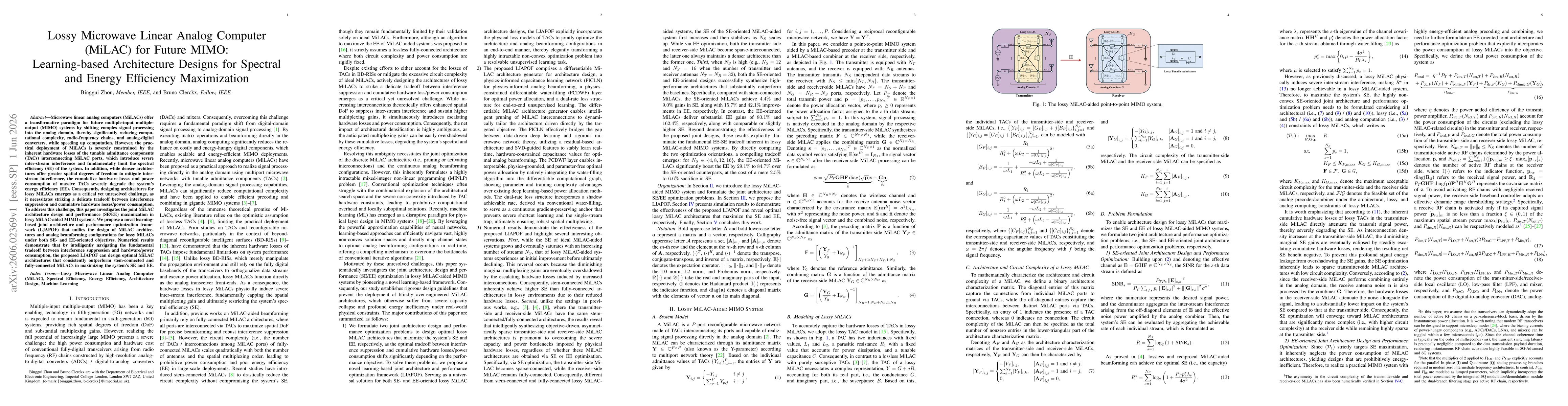 Thumbnail for Lossy Microwave Linear Analog Computer (MiLAC) for Future MIMO: Learning-based Architecture Designs for Spectral and Energy Efficiency Maximization
