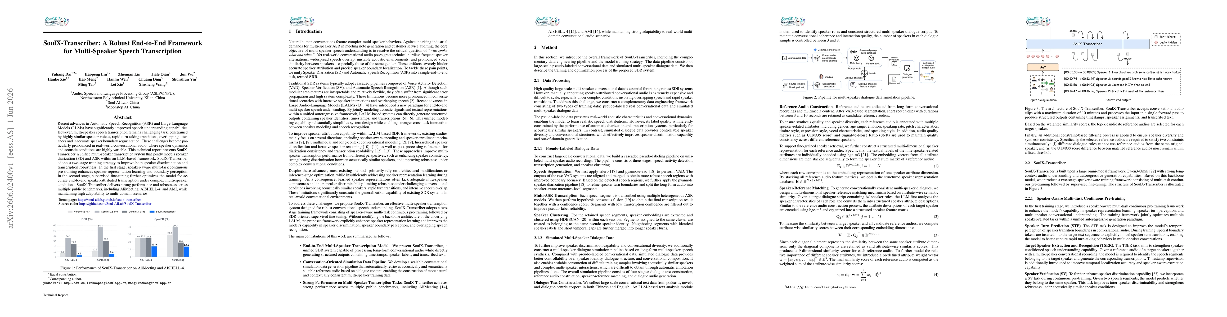 Thumbnail for SoulX-Transcriber: A Robust End-to-End Framework for Multi-Speaker Speech Transcription