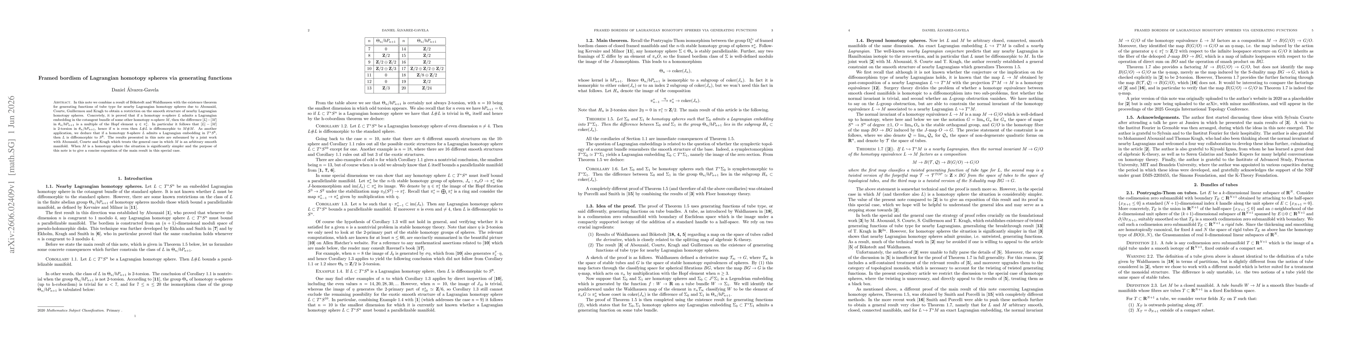 Thumbnail for Framed bordism of Lagrangian homotopy spheres via generating functions