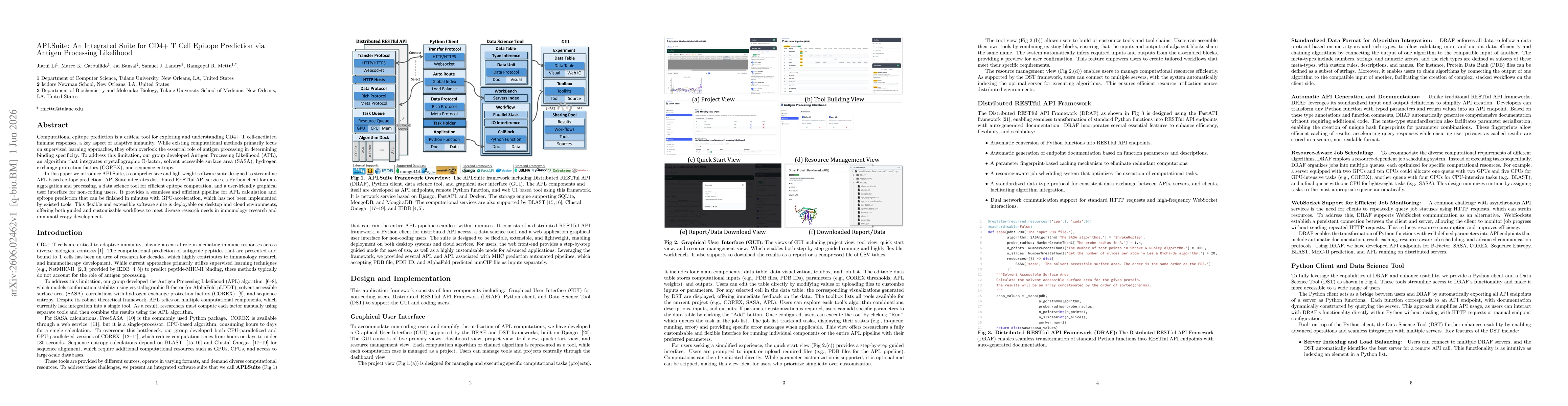Thumbnail for APLSuite: An Integrated Suite for CD4+ T Cell Epitope Prediction via Antigen Processing Likelihood