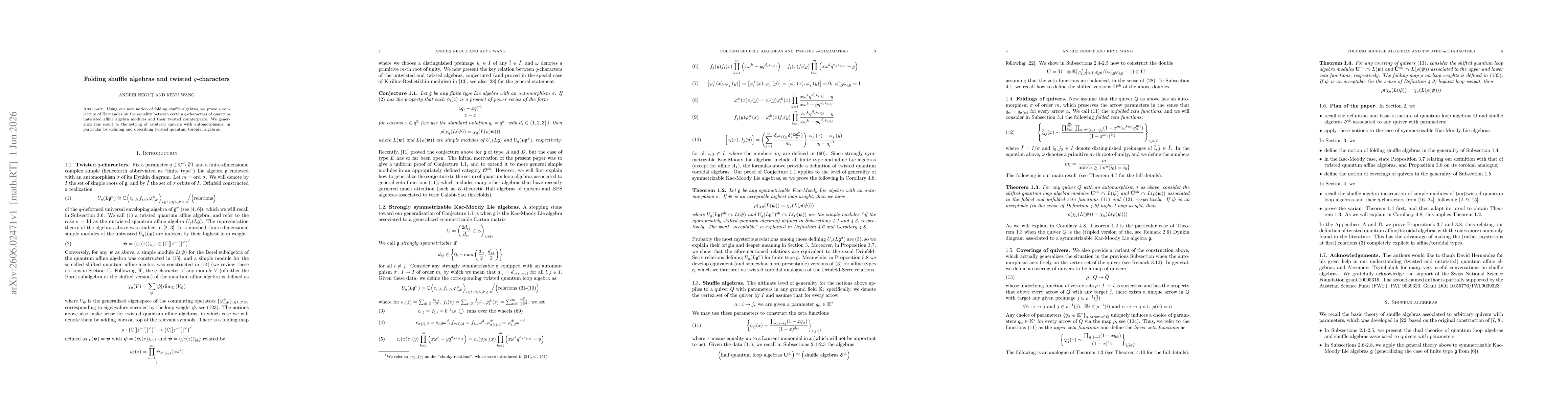 Thumbnail for Folding shuffle algebras and twisted $q$-characters