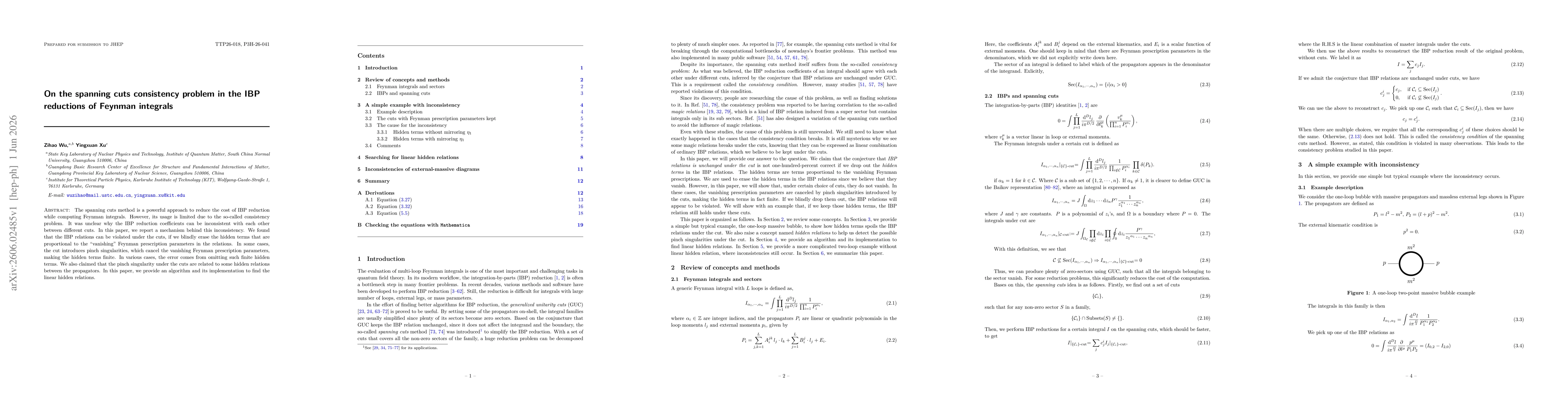 Thumbnail for On the spanning cuts consistency problem in the IBP reductions of Feynman integrals