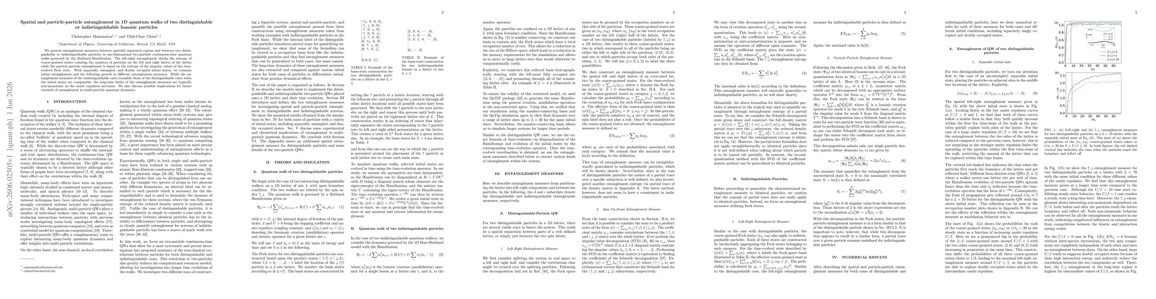 Thumbnail for Spatial and particle-particle entanglement in 1D quantum walks of two distinguishable or indistinguishable bosonic particles