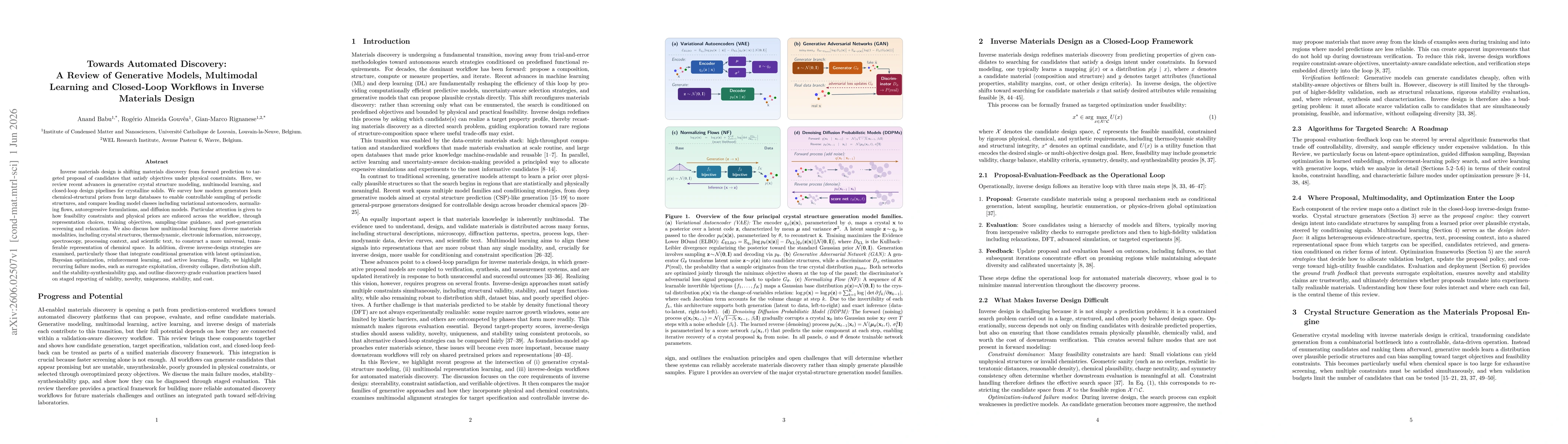 Thumbnail for Towards Automated Discovery: A Review of Generative Models, Multimodal Learning and Closed-Loop Workflows in Inverse Materials Design