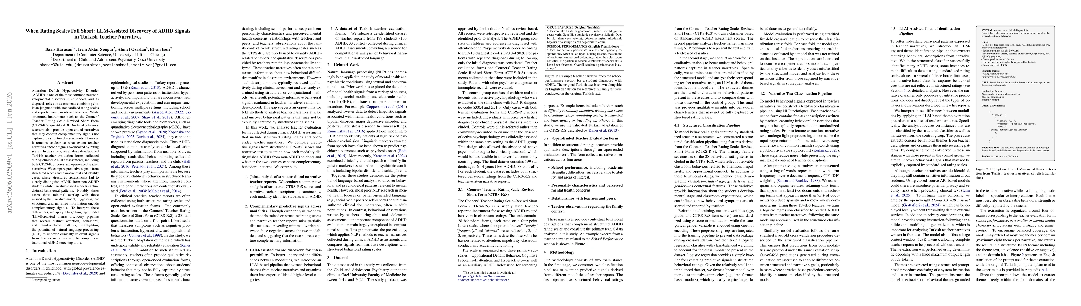 Thumbnail for When Rating Scales Fall Short: LLM-Assisted Discovery of ADHD Signals in Turkish Teacher Narratives