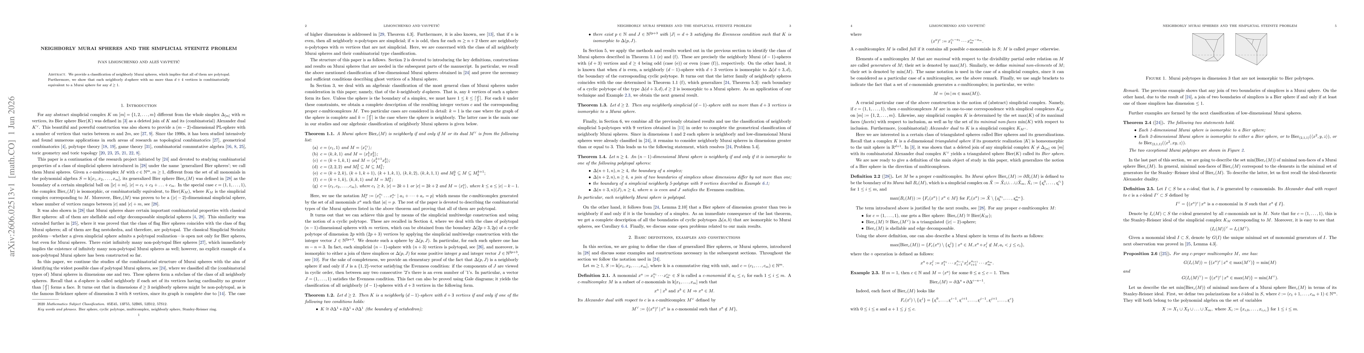 Thumbnail for Neighborly Murai spheres and the Simplicial Steinitz Problem