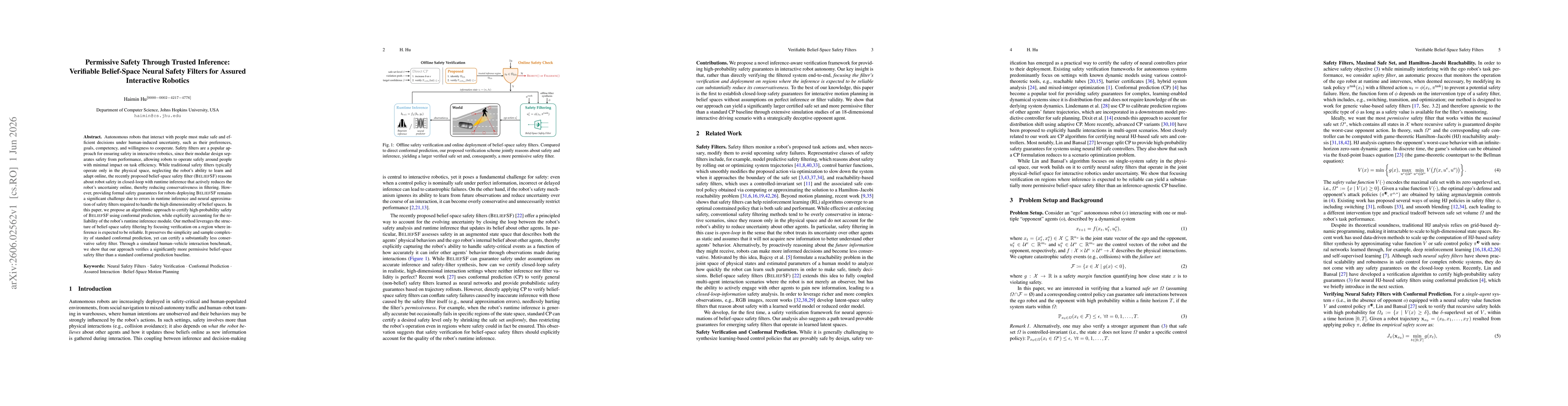 Thumbnail for Permissive Safety Through Trusted Inference: Verifiable Belief-Space Neural Safety Filters for Assured Interactive Robotics