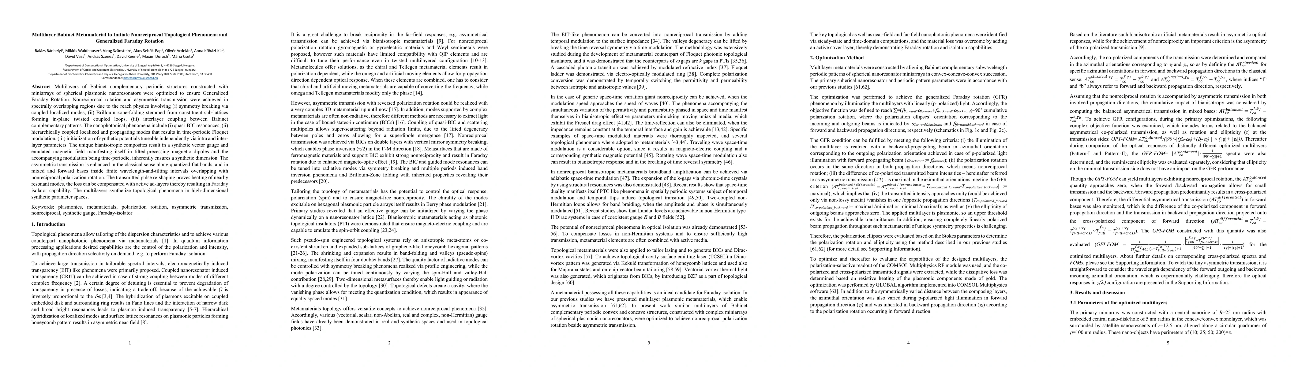 Thumbnail for Multilayer Babinet metamaterial to initiate nonreciprocal topological phenomena and generalized Faraday rotation