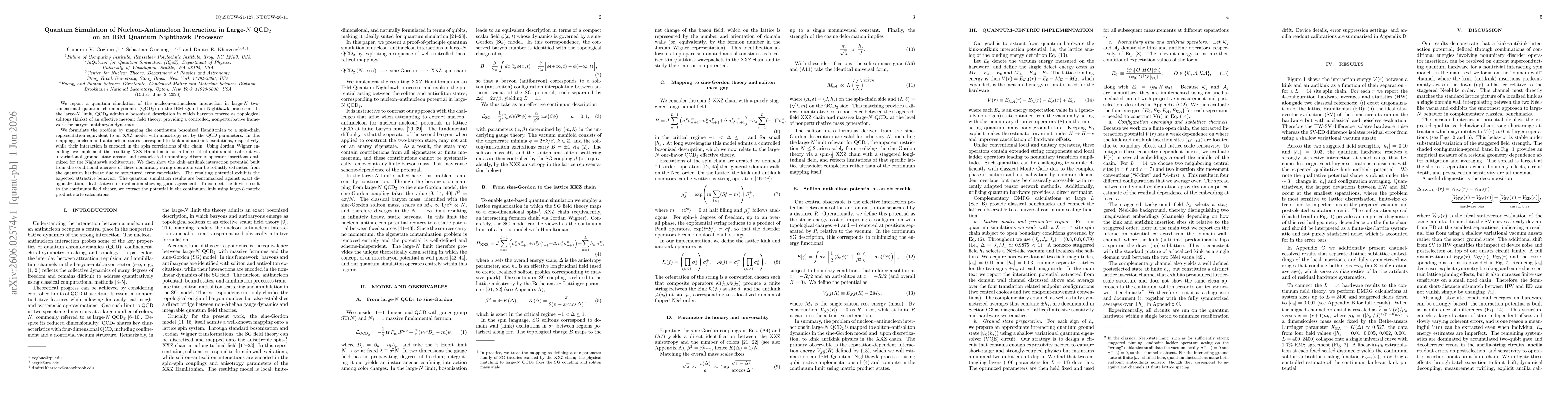Thumbnail for Quantum Simulation of Nucleon-Antinucleon Interaction in Large-$N$ QCD$_2$ on an IBM Quantum Nighthawk Processor