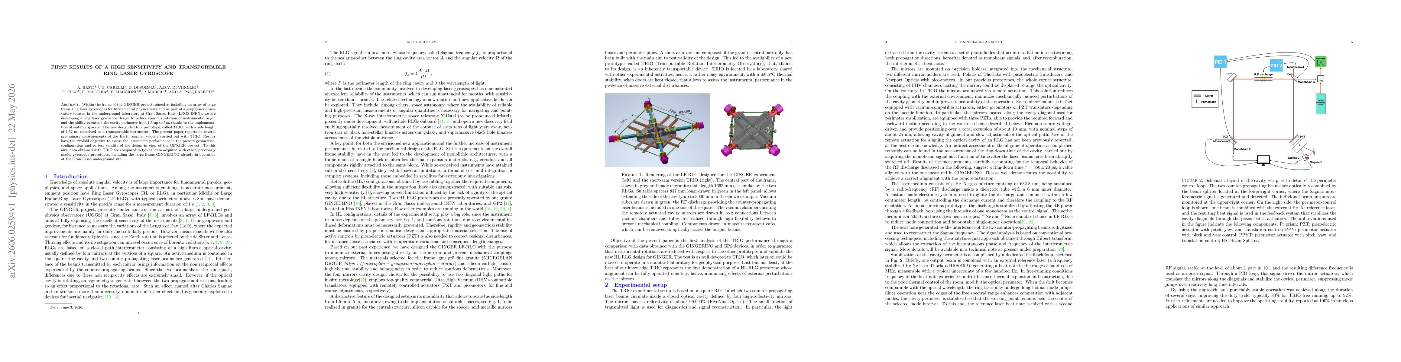 Thumbnail for First results of a high sensitivity and transportable Ring Laser Gyroscope
